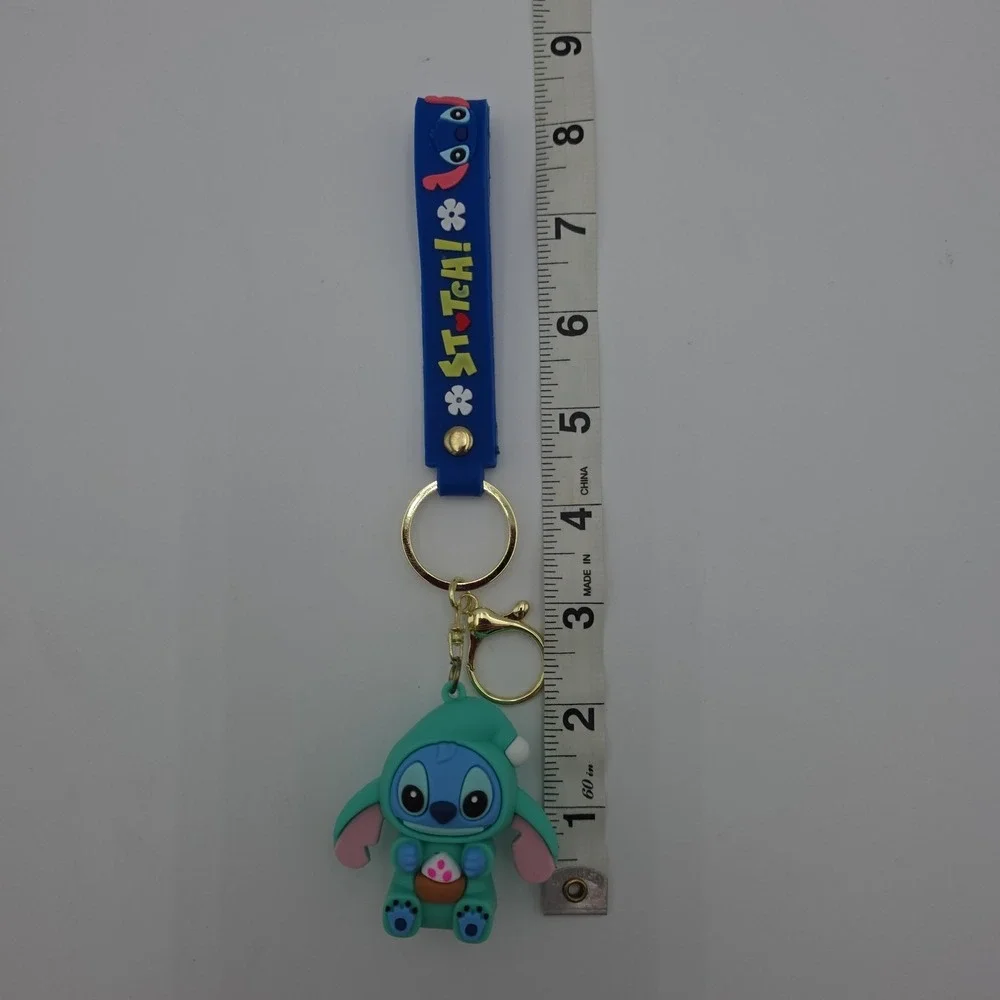 Disney Stitch Keychain With Wrist Strap, Charm & Clasp In Teal Onzie w/ Cupcake